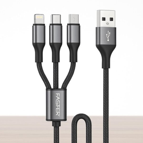 D5 3-in-1 Charging Cable – Lightning, Type-C & Micro USB ,Speedy D5