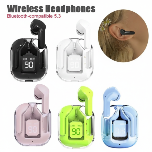 Air31 Wireless Earbuds – Transparent Bluetooth 5.3 with LED Display & Heavy Bass